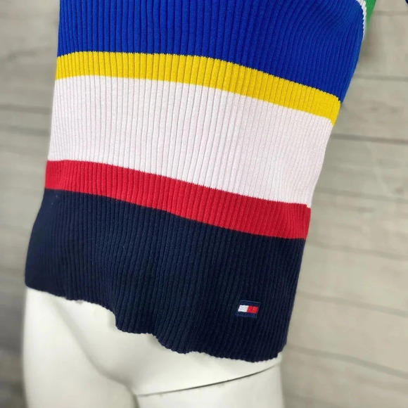 Vintage Tommy Hilfiger color block knit shirt top multicolor short sleeve cotton - Picture 3 of 7
